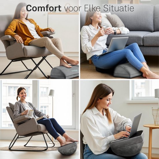 CozySense® Fußstütze Schreibtisch - Ergonomischer Fußhocker mit 2 Höhen - rutschfester & waschbarer Sherpa-Bezug - Fußpolster für Heim & Büro - Grau