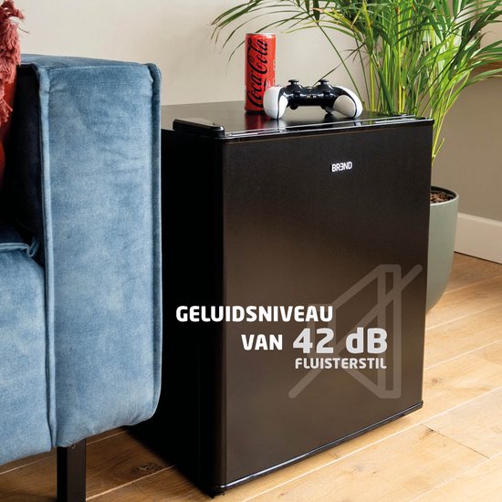 BREND BR-2241 Mini-Kühlschrank mit Gefrierfach - 42 + 5 Liter - Kühlschrank mit Gefrierfach - LED-Beleuchtung - Schwarz - Ideal für Büro, Camping und Schlafzimmer