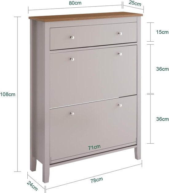 SoBuy FSR89-KA Schuhschrank mit 2 Klappen & großer Schublade - 12 Paar Schuhaufbewahrungsschublade für Diele, Flur - Schuhregal hellbraun, 80×25×108cm