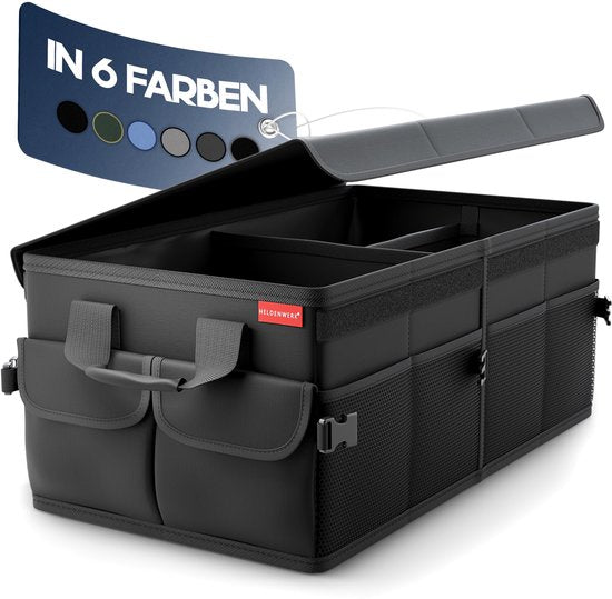 HELDENWERK Premium Kofferraum-Organizer mit Deckel, stabil & rutschfest - Faltbare Kofferraumtasche, groß mit doppeltem Boden - Kofferraumbox, Kofferraum-Organizer-Box