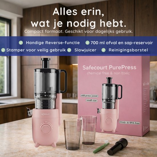 Safecourt Kitchen Slow Juicer - leistungsstarker Motor [Vorschneider & Kaltpress-Technologie] - einfache Reinigung - BPA-frei - Entsafter Pink