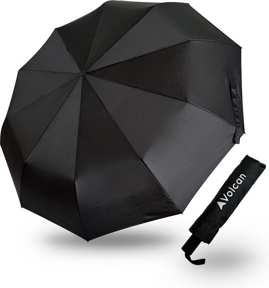 Volcan Storm Umbrella Foldable - Regenschirme - Faltbar - Ø 110 cm - Winddicht bis zu 100km p/h - Großer Regenschirm - Automatik - Schwarz