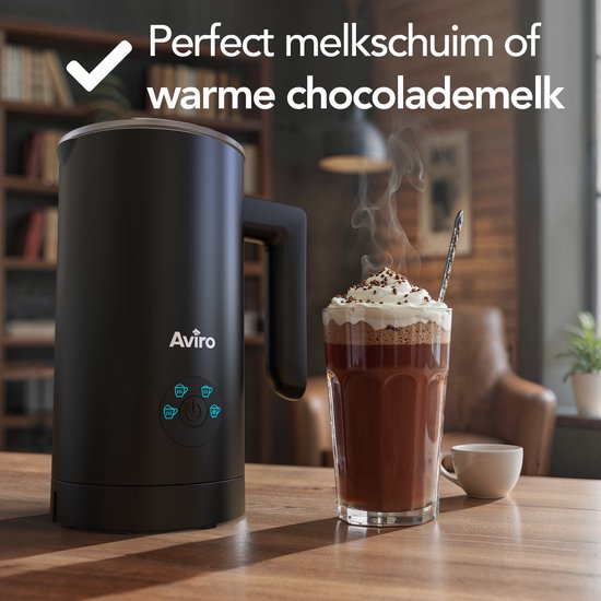 Aviro Milchaufschäumer mit Ausgießer - Elektrisch - 300ML - 4-in-1 - Milchaufschäumer - Milchschneebesen - Milchaufschäumer - Schwarz