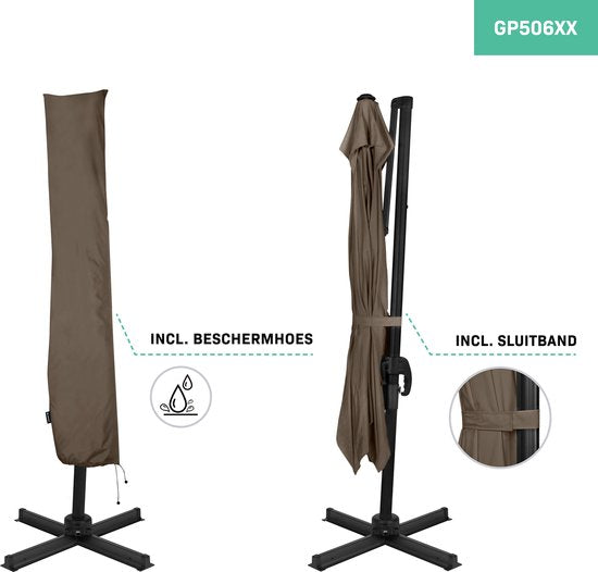 VONROC Premium Floating Parasol Pisogne 300x300cm - Inkl. Kreuzfuß & Schutzhülle - Quadratischer Sonnenschirm - 360° drehbar - Neigbar - UV-beständiges Tuch - Taupe