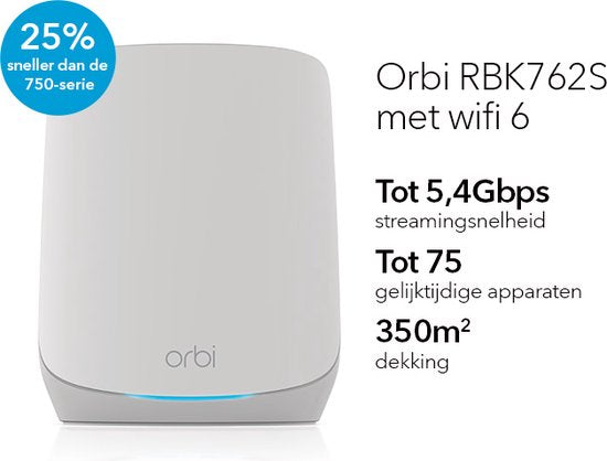 NETGEAR Orbi RBK762S - Mesh WiFi - WiFi-Verstärker - WiFi 6 - 5400 Mbps - Tri-Band - 2-Pack