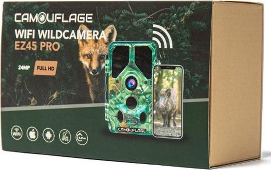 Camouflage EZ45 Wildtierkamera - Wildtierkamera mit Nachtsicht - mit WIFI - Gartenbeobachtung - 24MP