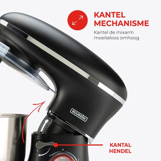 Bourgini - Kitchen Chef Plus – XL-Küchenmaschine – 6,2-Liter-Rührschüssel – 3 Zubehörteile – 1,2 kg Pizza-/Brotteig kneten