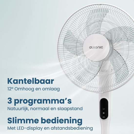 Auronic Stativventilator - Standventilator - Luftkühler - Boden- und Tischventilator - 3-in-1 - 12 Geschwindigkeiten - Leiser Ventilator - Ventilator - Mit Fernbedienung - Weiß