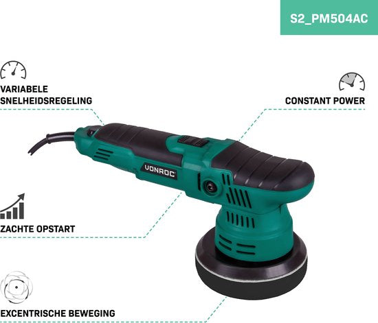 VONROC Exzenterpolierer - Poliermaschine - 650W - Ø125mm - Softstart - Feste Leistung & 7 Polierscheiben