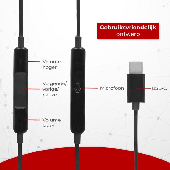 Nuvance - Ohrhörer mit Kabel - USB-C-Anschluss - Ohrhörer mit Kabel - In-Ear-Kopfhörer mit Kabel und Mikrofon - Schwarz