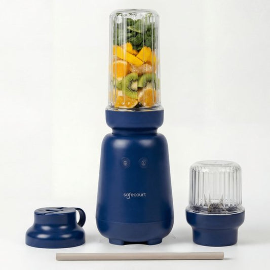 Safecourt Kitchen PureBlend - 1000W Smoothie-Maschine - BPA-frei - einschließlich To-Go-Deckel + Strohhalm - Premium Tritan Mischung Tassen - Blau