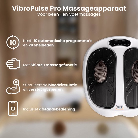 QLT VibroPulse Pro Bein- und Fußmassagegerät - Shiatsu-Massagegerät mit 10 Programmen und 20 Geschwindigkeiten - Sofortige Schmerzlinderung - Weiß