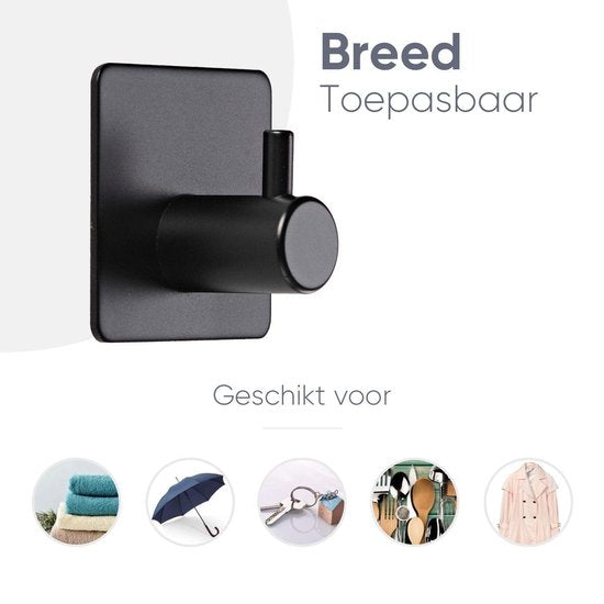 Trendfield Haken selbstklebend - Handtuchhaken - 4 quadratische selbstklebende Haken - Hängehaken - Wandhaken - Klebehaken Handtuch - Handtuchhalter - Hängehaken - Schwarz