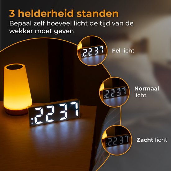 Nuvance - Digitaler Wecker - Digitaluhren - Wecker für Kinder & Erwachsene - Reisewecker - Schlafzimmer - Led-Wecker digital - Wecker - Weiß
