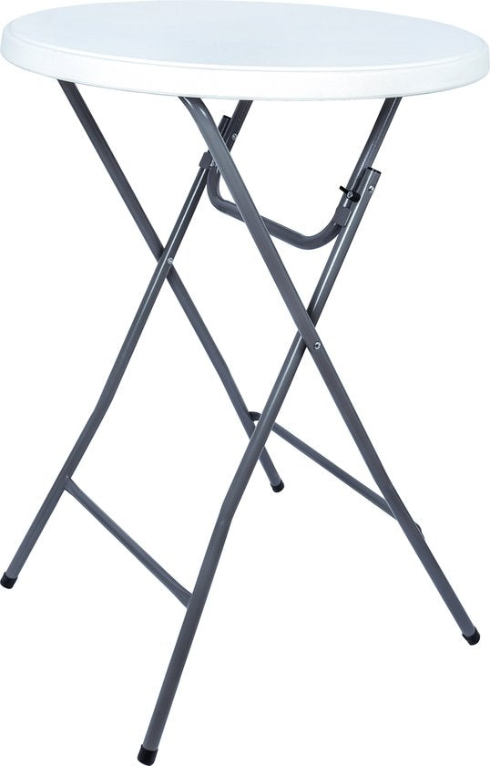 BRASQ Bartisch - ø80 x 110 cm - Klappbar - aus Kunststoff und Metall - Innen- und Außenbereich - Weiß/Grau