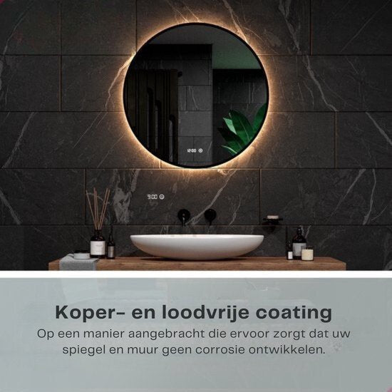 Mirlux Badezimmerspiegel mit LED-Beleuchtung & Heizung - Wandspiegel rund - Anti-Kondensations-Duschspiegel - Mattschwarz - 100CM