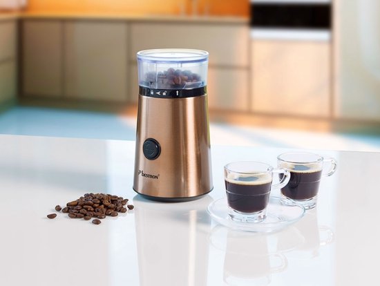 Bestron ACG1000CO Elektrische Kaffeemühle - 150W - Messer aus Edelstahl - 50g Fassungsvermögen - Farbe Kupfer - Für Kaffeebohnen & Gewürze - 5 Jahre Garantie