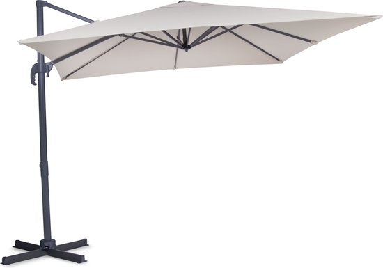 VONROC Premium Floating Parasol Pisogne - 300x300cm - Inkl. Kreuzfuß & Schutzhülle - Quadratisch - 360° drehbar - Neigbar - UV-beständiges Tuch - Beige