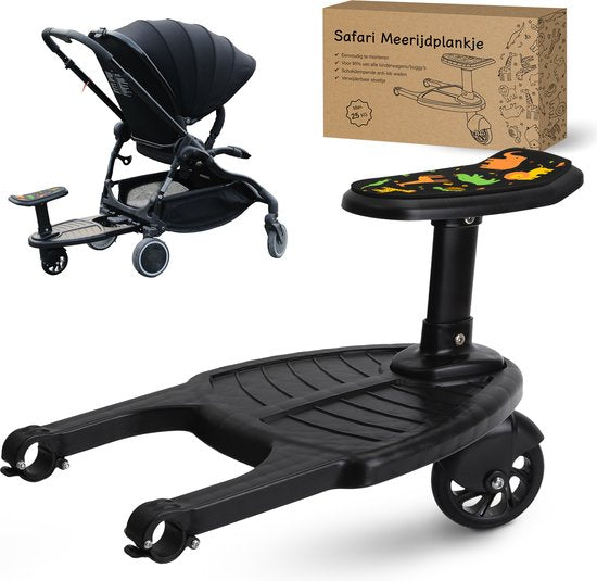 Safari Aufsitzbrett - Einzelrad - Für horizontale Achse mindestens 23 cm - Durchmesser max. 2,5 cm - Schwarzer Kunststoff & Metall - Wendig & Universell - Ideal für Kleinkinder