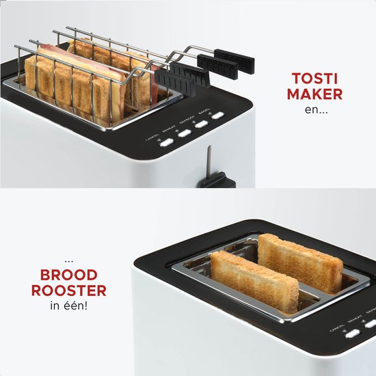 Bourgini Tosti-Toaster mit Bagel-Funktion – Toaster mit Toastklammern – Weiß, mattes Finish – Extra breiter Schlitz, geeignet für 2 Tostis