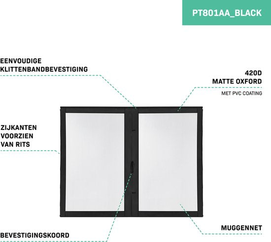 VONROC Seitenwände mit Moskitonetz - Für Premium Partyzelt PT501XX - 50+ UV Schutz - Schwarz