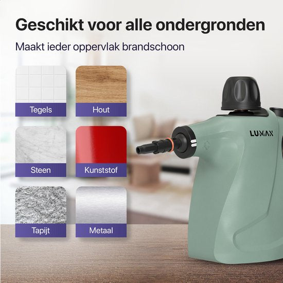 LUMAN - 16 in 1 Dampfreiniger C3 - Handdampfreiniger - Steam Lock Funktion - 1050 Watt - 450 ML - Grün