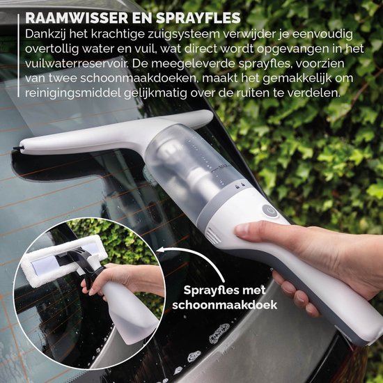 BREND BR-2218 Elektrischer Fensterwischer und Sprühflasche - Fensterwascher mit Saugsystem verhindert Leckagen - Mit extra Reinigungstuch - USB-C Ladekabel - Weiß