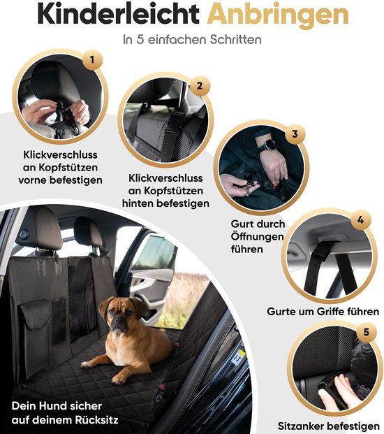 HELDENWERK Autoschondecke - Für Hunde - Rücksitzbank - Wasserdicht und kratzfest - Inklusive Seitenschutz und Sichtfenster - Schwarz
