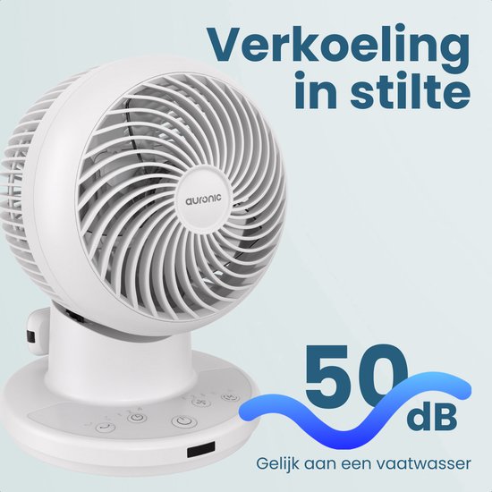 Auronic Tischventilator – Mini-Ventilator – Mit Fernbedienung und Timer – Automatische Schwenkfunktion 85° – 9 Meter Luftstrom – Weiß