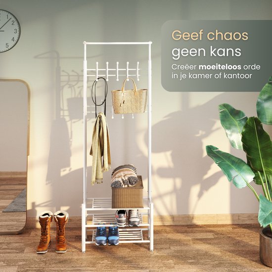 O'DADDY® Garderobenständer stehend - Garderobenständer - Garderobenständer mit Schuhablage - Garderobenständer schwarz - Kleiderständer - Garderobenständer mit Garderobe - Garderobenständer mit Schuhablage - Garderobenständer Metall - 66 x 30 x 190 cm - w