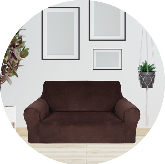 Hilvard - Sofabezug 2-Sitzer Sofas - (145 - 175 cm) - Dunkelbraun - Samt - Stretch - Sofaschoner - Möbelbezug - Gegen Beschädigungen und Flecken - Sitzbezug - Sitzbezug