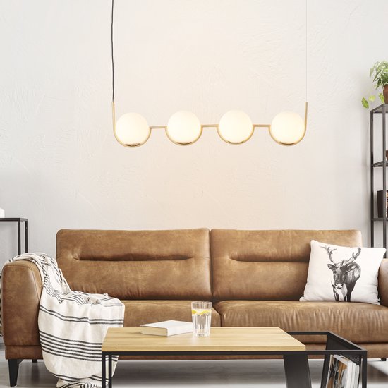Brilliant Glint Hängeleuchte 4-flammig Holz/Messingglas/Metall 4x D45, E14, 40 W, Geeignet für Hängeleuchte (nicht im Lieferumfang enthalten)