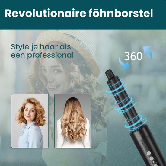 Saaf Hairdryer brush 7 in 1 - 8-teiliges Set - Haartrockner - Styling- und Lockenbürste - Haarwickel - Airstyler - Multistyler - Schwarz