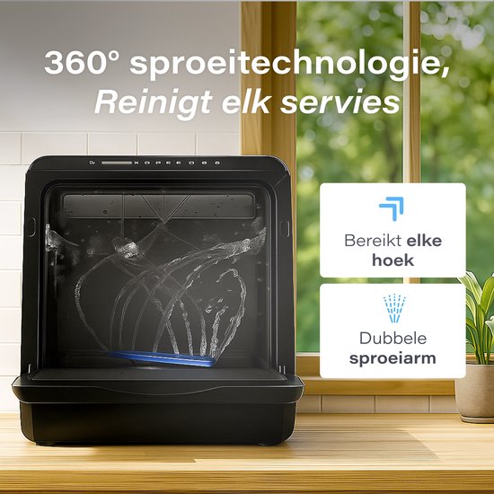 Skoov Mini-Geschirrspüler - Mit Wassertank - Bis zu 3 Geschirrsets - 6 Spülprogramme - Kleiner schmaler freistehender Geschirrspüler - Camping - Schwarz