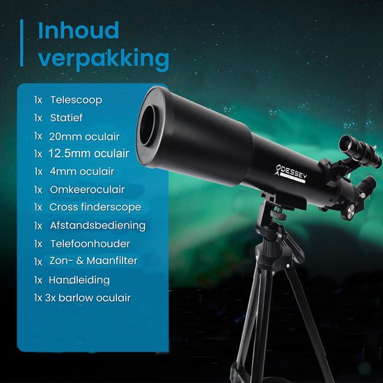 ODESSEY Refraktor Teleskop - 250 X Zoom - Stargazer Teleskop Kinder & Erwachsene