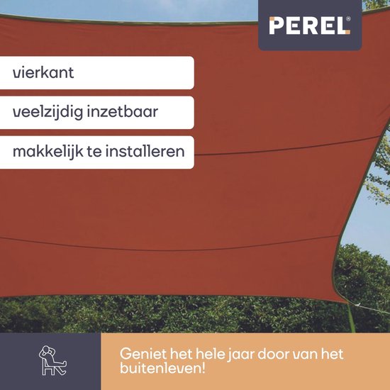 Perel Schattentuch, wasserabweisend, 5 x 5 m, 160 g/m², Polyester, quadratisch, terracotta
