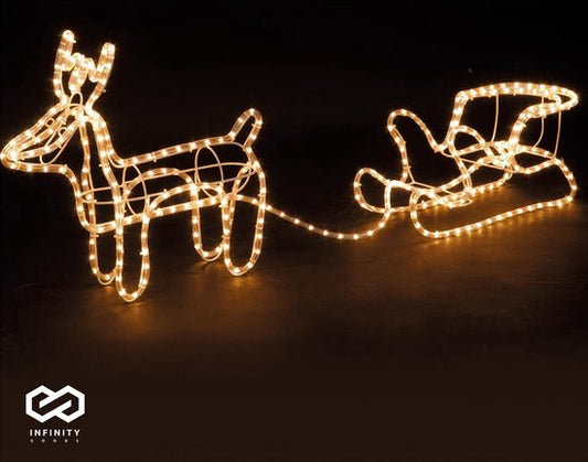 Infinity Goods Rentier mit Schlitten - Weihnachtsbeleuchtung - Outdoor Indoor LED Figur - Weihnachtsdekorationen - 3D Lichtergirlande - Weihnachten - Warm White