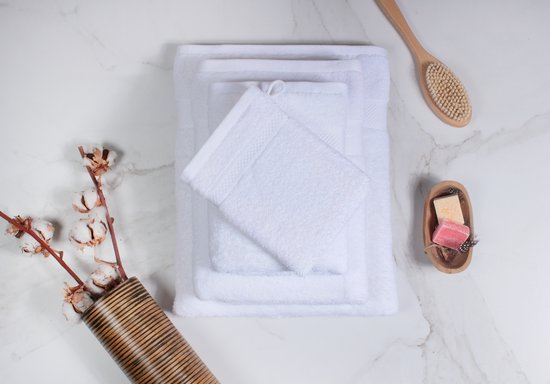 DoubleDry Hotelwaschlappen 16 x 21 cm - 6er Set - 100% Baumwolle 500 g/m2 - Weich und saugfähig - Weiß