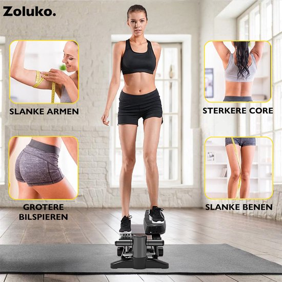 Zoluko Stepper mit Display - Inklusive Widerstandsbänder, Anti-Rutsch-Matte und E-Book - Stepper Fitness - Fitness Step - Mini Stepper - Step Fitness - Aerobic Step - Step - Stepper Fitness Gerät - Heimtrainer - Schwarz