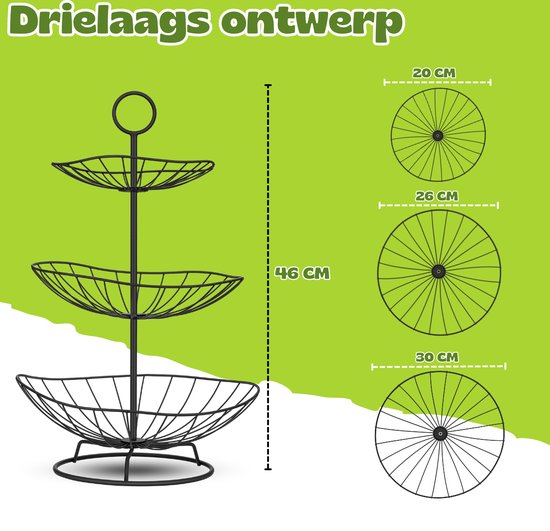 Vaive Chic Obstschale - 3 Schichten - Obst Etagere - Schwarz