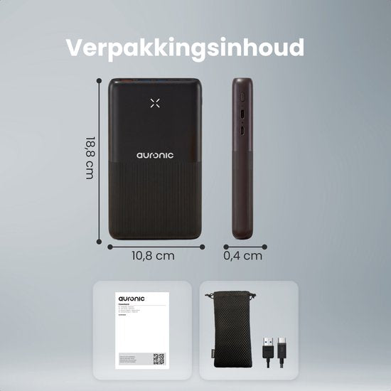 Auronic Powerbank 30.000 mAh - 22,5W Schnellladegerät über USB-C, USB-A, Micro-USB - Inklusive Kabel - Universal - Schnellladung - Notfallpaket - Schwarz