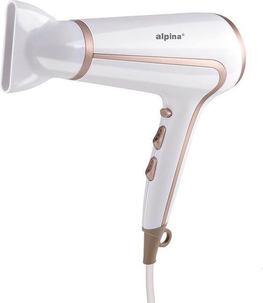 alpina Föhn 1600–2000 W – Haartrockner mit 3 Heizstufen – Haartrockner mit Cool-Shot-Funktion – Haartrockner inkl. zusätzlichem Aufsatz und Aufhängeschlaufe – Weiß/Rosé