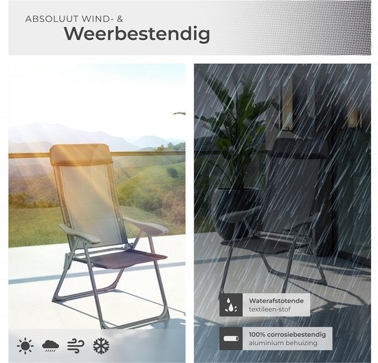 tectake -  4er-Set Gartenstühle mit hoher Rückenlehne - Aluminium - Klappstuhl 5-fach verstellbar mit Armlehnen - Sessel mit Liegefunktion - Gartenmöbel für Terrasse und Camping - Anthrazit