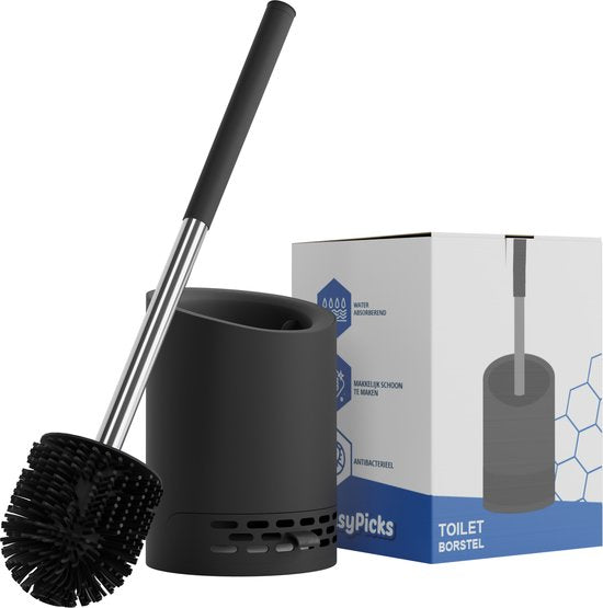 EasyPicks Premium Toilettenbürste - Toilettenbürste - mit Halter - antibakteriell - mit Geruchsspender - schwarz