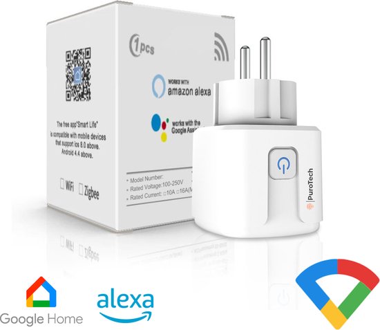 PuroTech Smart Plug - Timer & Energiezähler - Smart Plug - Für Alexa/Google Home - Verbrauchsmesser - Energiekosten