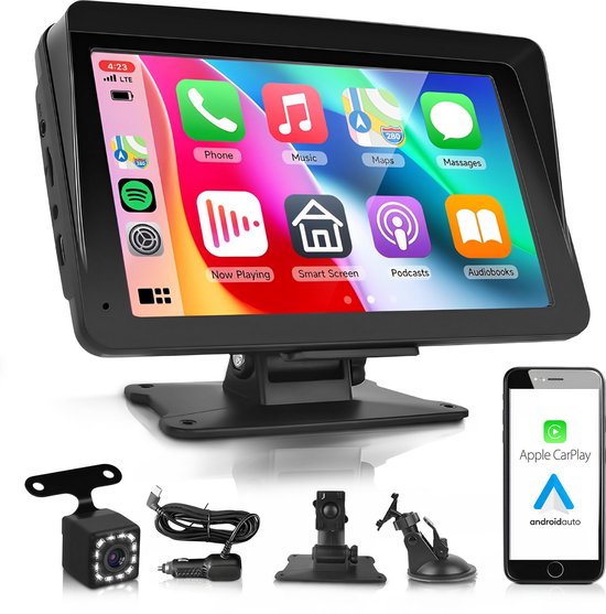 Skoov Carplay Bildschirm - Kabellos - Mit Rückfahrkamera - Einfache Installation - Für Apple & Android Auto - Schwarz