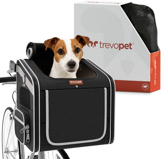 Trevopet® Hundefahrradkorb - 4-in-1 Fahrradkorb Hund, Tragetasche, Rucksack & Autositz - Geeignet für Elektrofahrräder - Für Hunde bis zu 8 kg - Schwarz