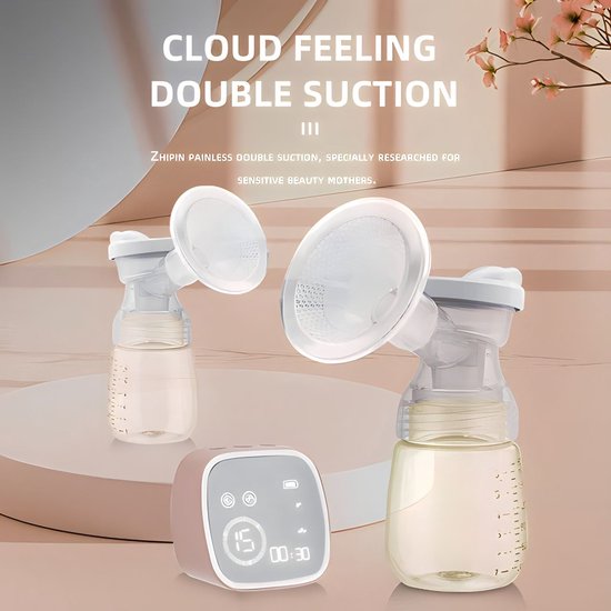 Fuegobird Doppel-Milchpumpe - kabellose elektrische Doppel-Milchpumpe - 100% BPA-frei - wiederaufladbare Batterie - beinhaltet 2x180ml Babyflaschen - Pink gold