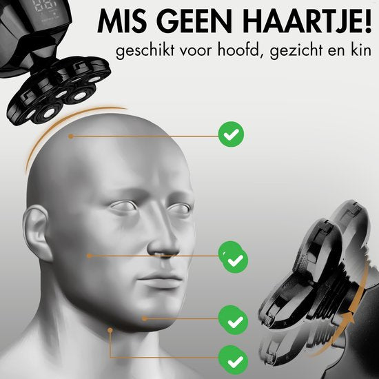 Sansbeauté® Skull Sharp PRO 6-in-1 Herrenrasierer - Nass & Trocken - Gesichts- und Kopfrasierer - Kabelloses Aufladen - Inkl. Aufsätze