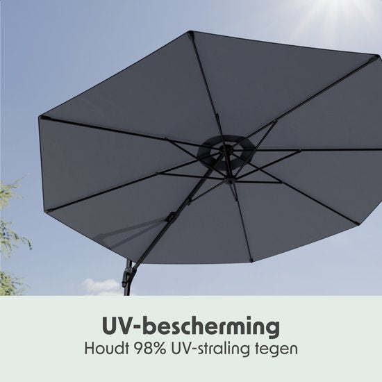 LifeGoods Schwebender Sonnenschirm - 6 Ständer - 360° drehbar - Rund Ø300 cm - Inklusive Schutzhülle - Anthrazit